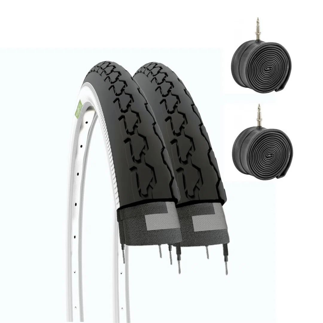 2 pneus 24 x 1 3/8 (37-540) + Chambres pour vélo de Ville pour Enfant pneus Routiers Blanc Noir en Caoutchouc pour Femme