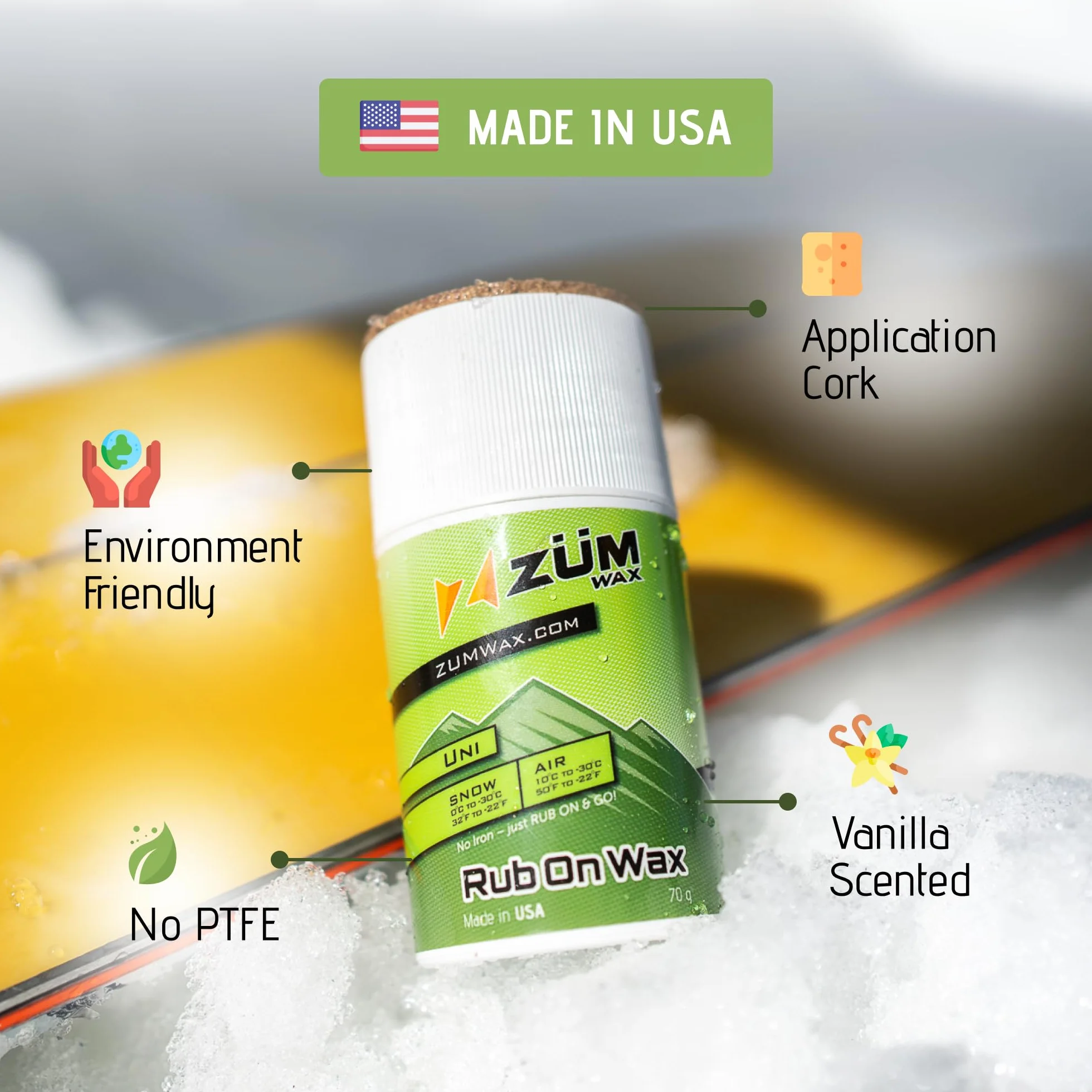 ZUMWax RUB ON Wax Ski/Snowboard – All Temperature Universal – 70 g – Incredibly Fast in All Temperatures !!! by