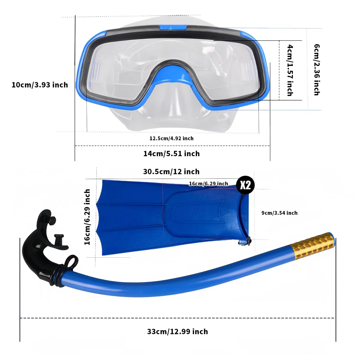 Kit de plongée 3 pièces pour Enfant avec Palmes, Masque et Tuba, Kits de Plongée avec Palmes Enfant, Equipement de plongée Complet pour plongée avec Tuba, plongée sous-Marine, Natation, Voyage