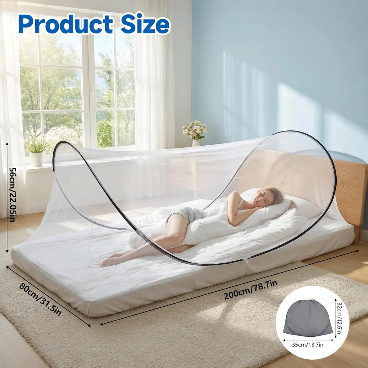 Moustiquaire Pop Up, Moustiquaire Légère et Pliable avec Fermeture Éclair Répulsif Anti-Moustiques à 360° Tente Moustiquaire de Voyage Pop-up sans Installation pour Camping, Dortoir, Maison