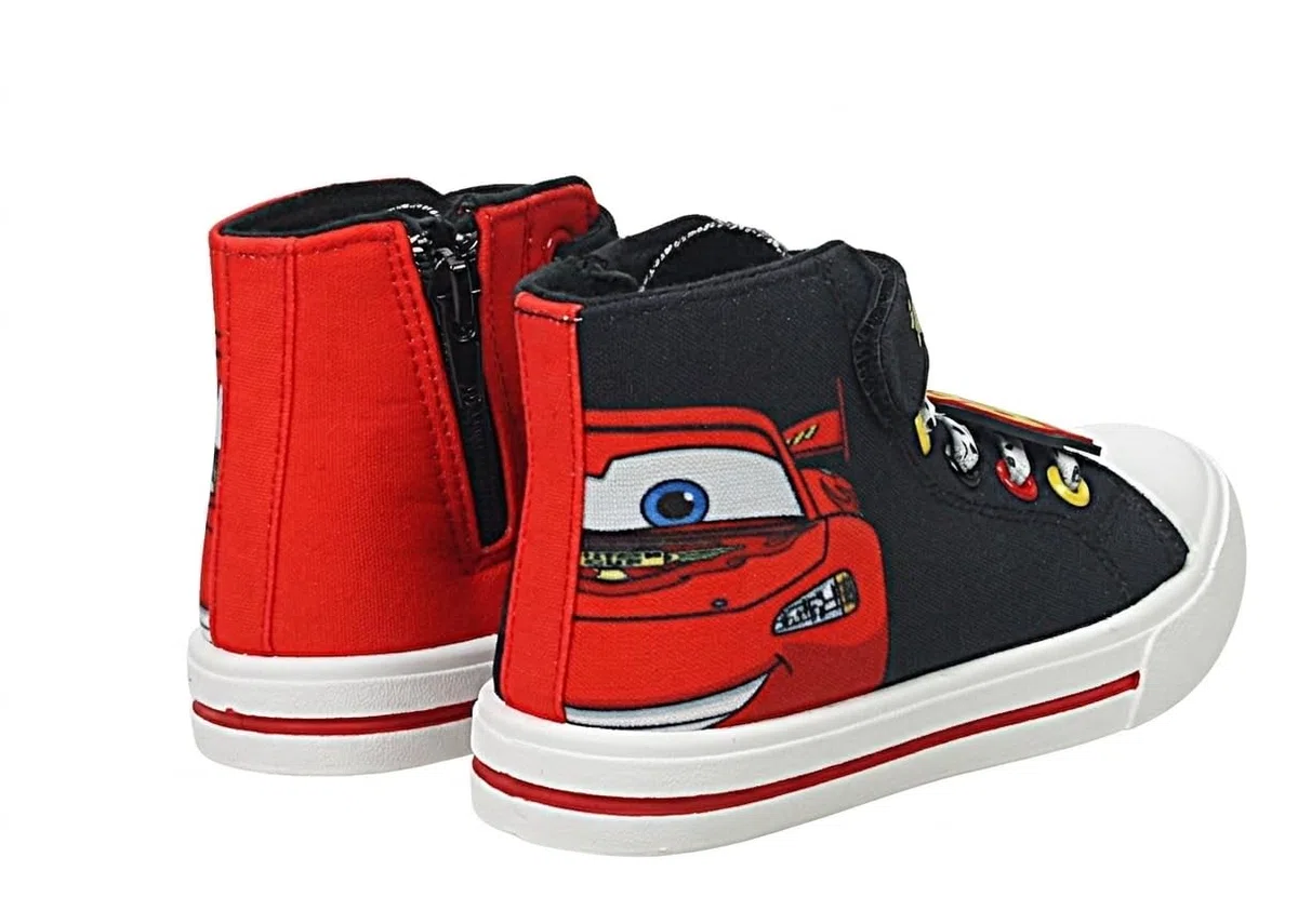 Disney Baskets montantes Cars Lightning McQueen en toile pour garçon sous licence officielle avec sangle de fermeture Rouge/noir Tailles 39 à 46