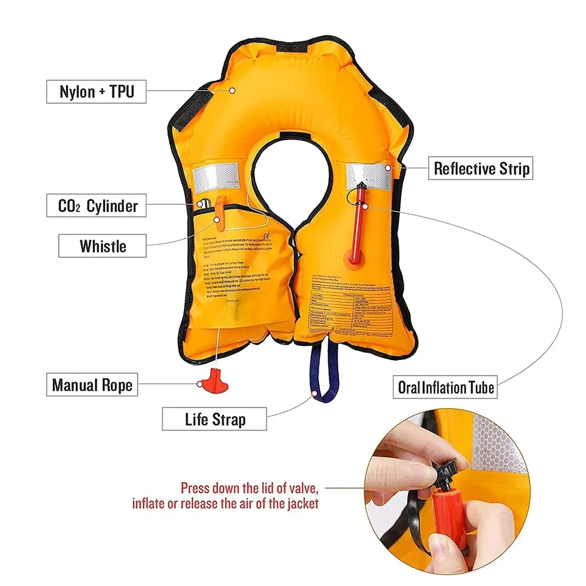Générique Gilet de Sauvetage Gonflable Automatique: 150N Veste Flottante Légère avec Sifflet pour Kayak Bateau Natation Adultes Enfants Jusqu’à 150kg