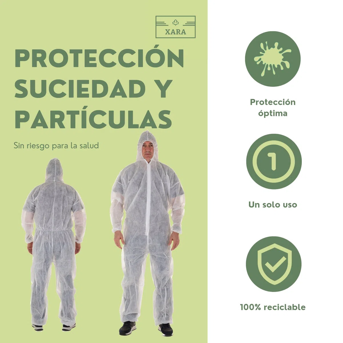 XARA Combinaison Jetable Homme - Combinaison Peinture Jetable en TNT avec Capuche - Lot 5 - Protection contre la Saleté et les Particules - Confortable et Respirant - 100% recyclable