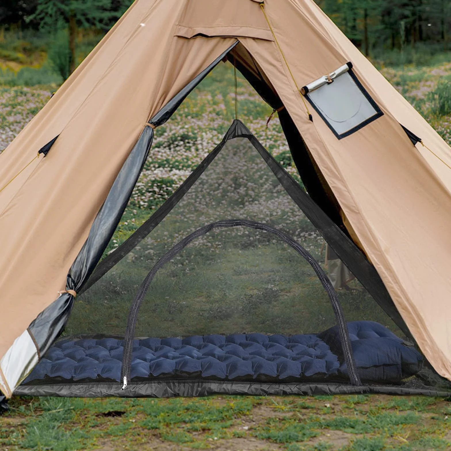 EFUTURETIME Moustiquaire Camping, 220 x 120 x 100cm, Voyage Léger Portable, Anti Moustique, Exterieur avec Porte Zippée pour Lit de Camping, Randonnée, Noir