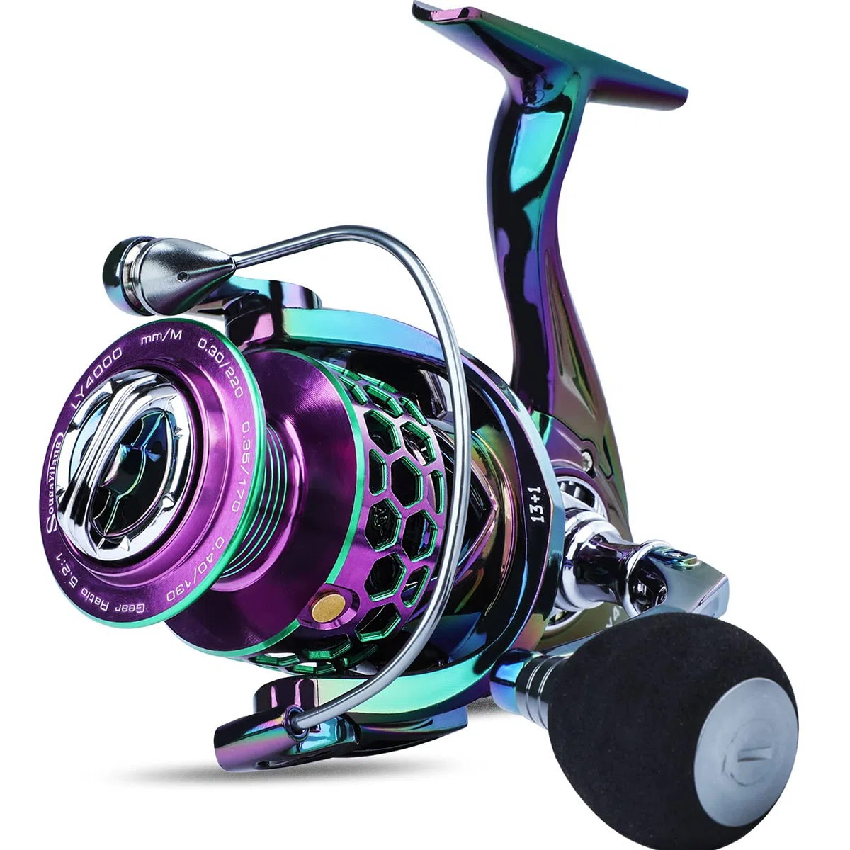 Sougayilang Moulinet de pêche coloré 13 + 1 BB Moulinet Spinning léger Ultra Lisse Puissant, avec Cadre en Graphite de Gestion de Ligne CNC, Convient pour l'eau Douce et l'eau salée