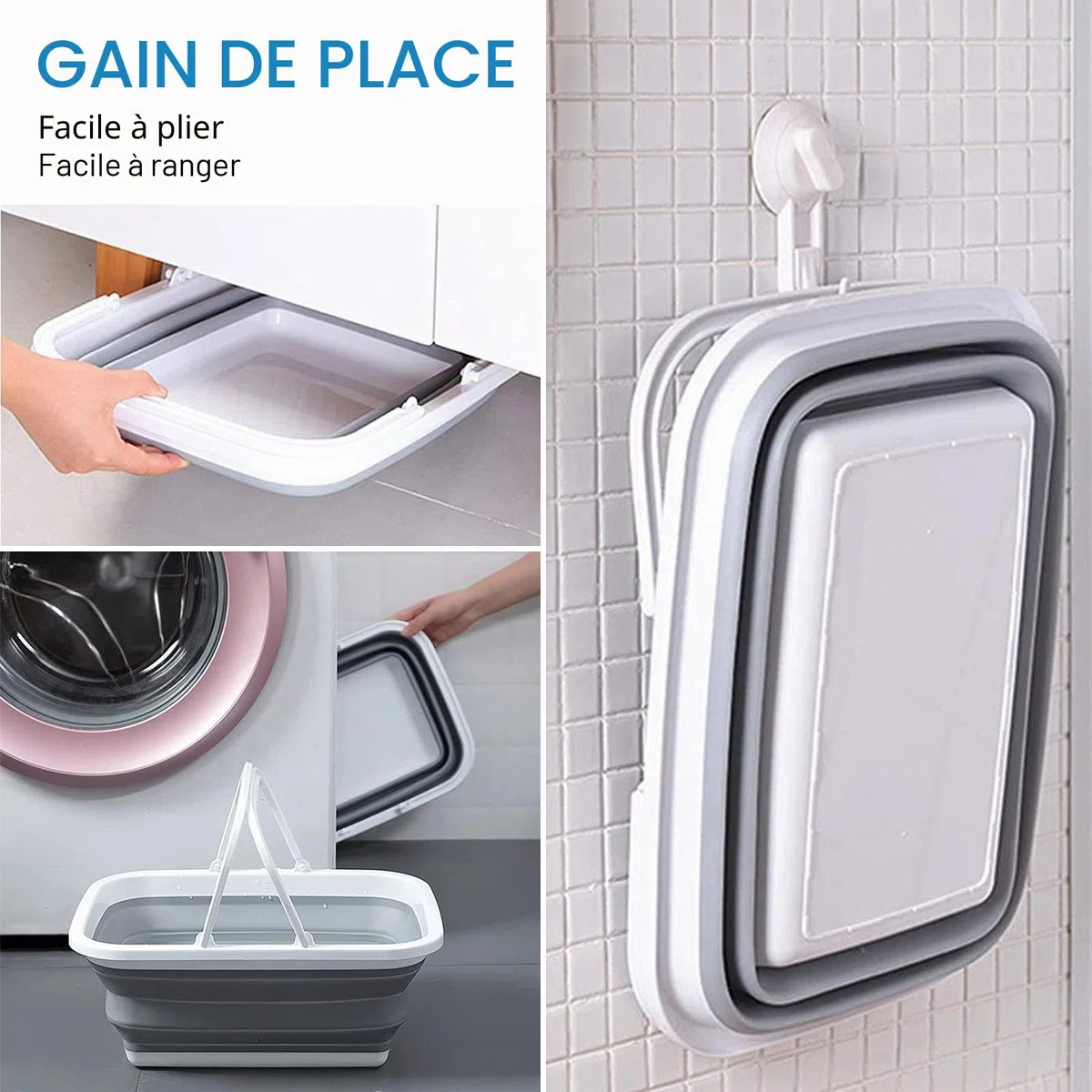 Bassine à vaisselle pliable de 12 L avec poignées - Lavabo portable pour camping, voyage, cuisine et caravane - Récipient de rangement peu encombrant