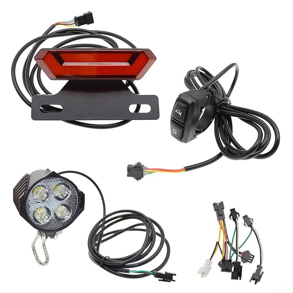 Kit d'éclairage pour vélo électrique 24V-48V, kit d'éclairage de vélo électrique avec phare LED, feu arrière et interrupteur de contrôle utilisateur pour une sécurité de conduite améliorée