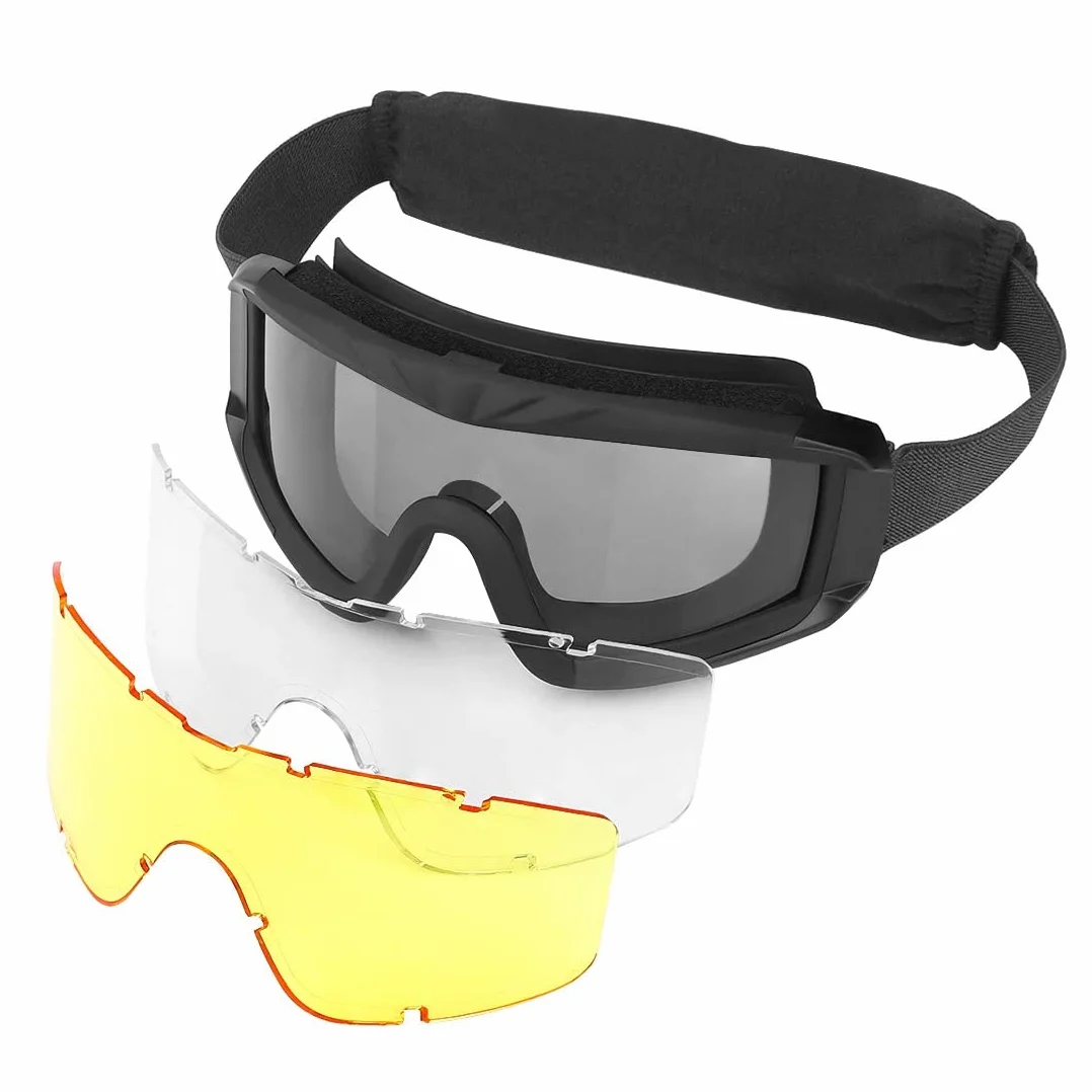 Feyachi Lunettes de protection militaires tactiques avec 3 verres interchangeables Protection UV400 Lunettes de tir anti-buée Lunettes de plein air Sport Chasse Cyclisme Paintball