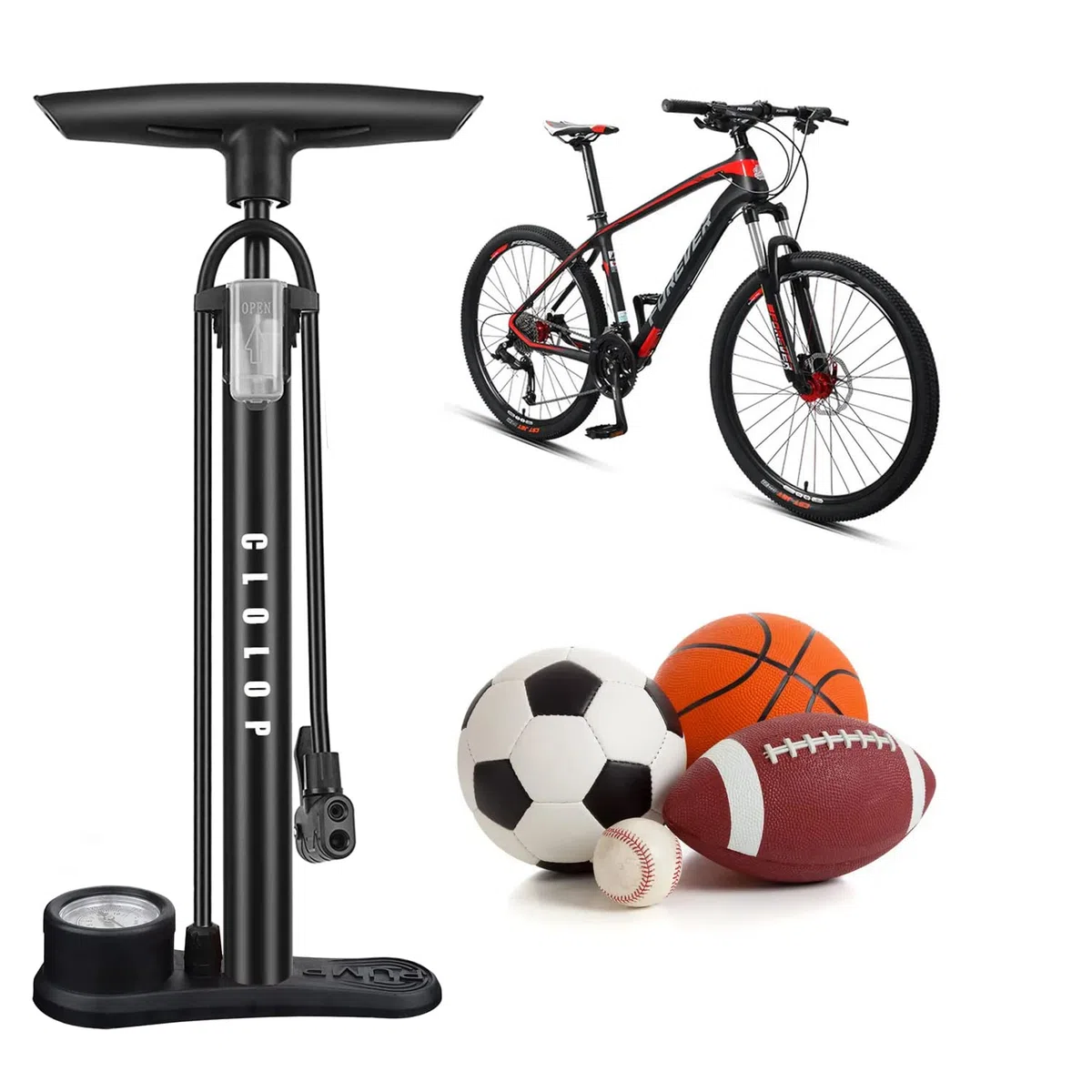 CLOLOP Pompe à vélo Pompe à Pied pour vélo Pompe à Ballon avec valves Presta et Schrader pour Pneu de vélo Ballons de Sport Anneaux de Natation, etc.