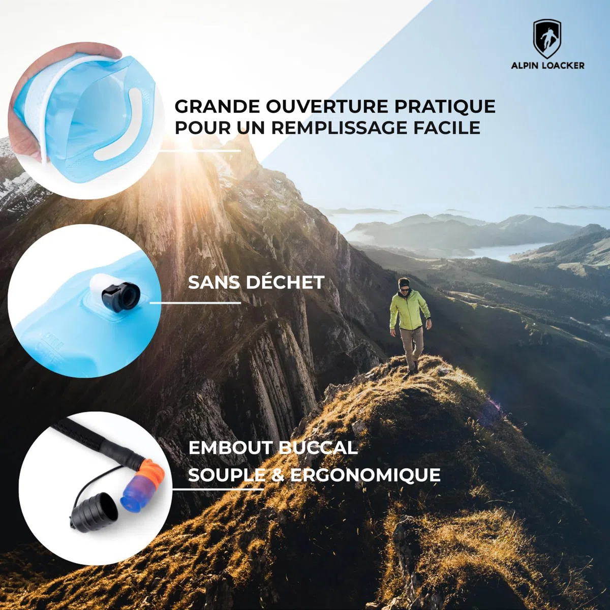 ALPIN LOACKER Poche d'hydratation d'extérieur avec Tuyau pour Le Sport et l'extérieur I Super légère I pour la randonnée sans BPA
