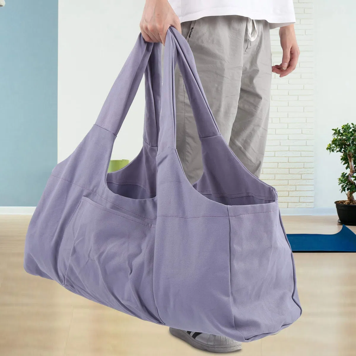 SOONHUA Sac de Yoga, Gym Grande Sac de Sport avec Poche Latérale, Matériau en Toile, Compatible avec la Plupart des Tailles de Tapis, Violet