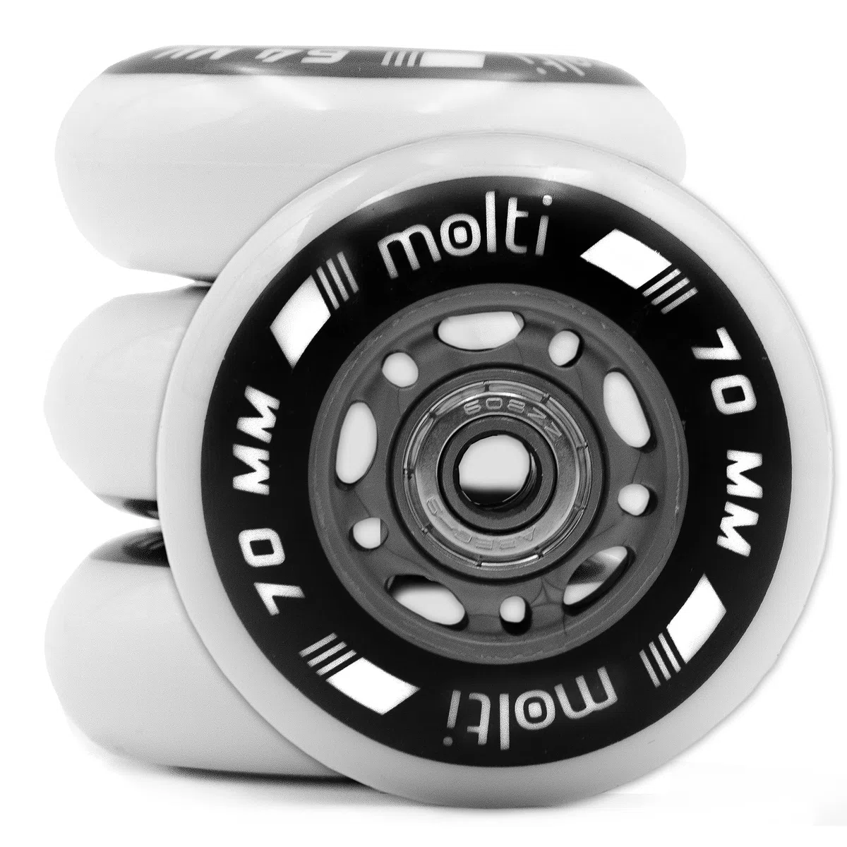 Molti MOLTI Lot de 4 roues avec roulement à billes ABEC9 pour patins à roulettes pour intérieur/extérieur KL00 en polyuréthane blanc (blanc, 70 mm)