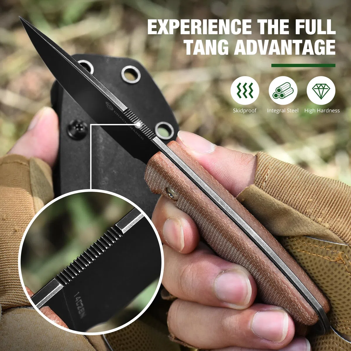 DRACHENADER couteau de ceinture 14C28N acier inoxydable EDC couteau lame fixe, manche micarta, étui Kydex inclus