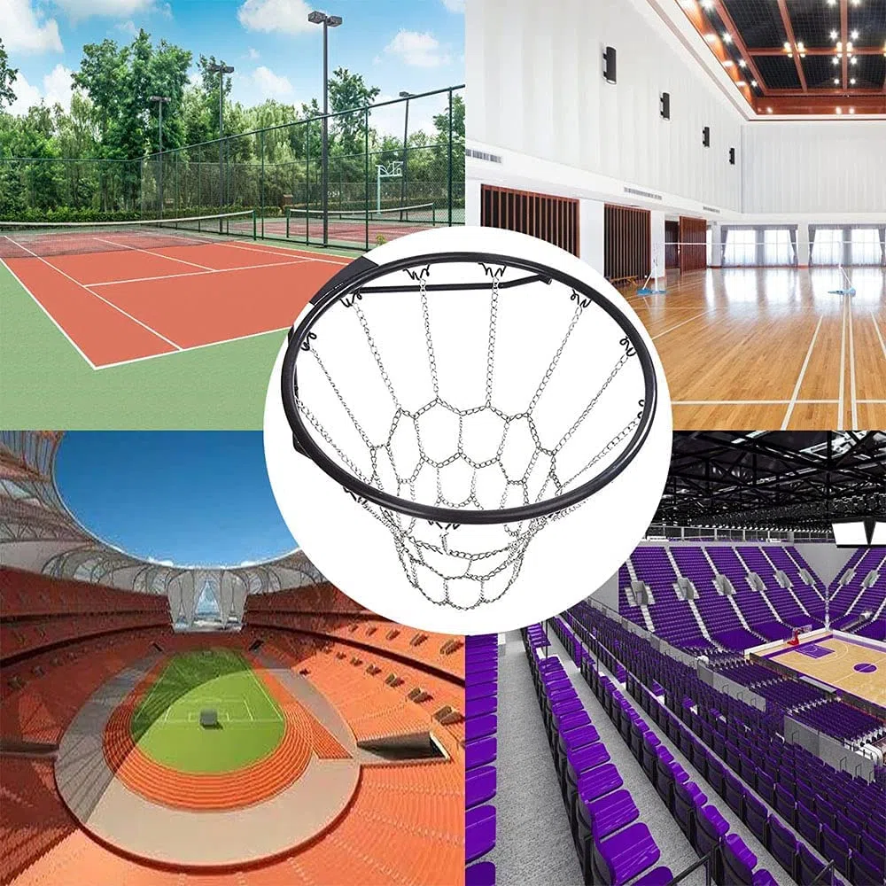 Filet de Basket Bal, Filet de Basket-Ball en Métal Extérieur, Basket-Ball Filet Remplacement, Filet Robuste de Basketball, pour Terrain de Basket Intérieur, Terrain de Basket Campus