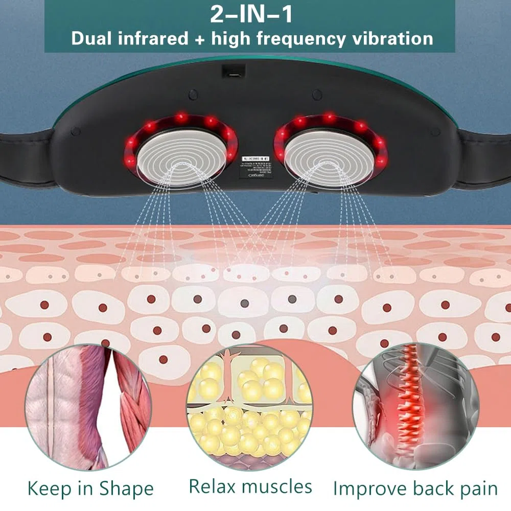Masseur abdominal électrique sans fil, Ceinture De Massage du Ventre, Massage par vibrations à deux niveaux, idéal pour la maison, le bureau et les voyages (vert)