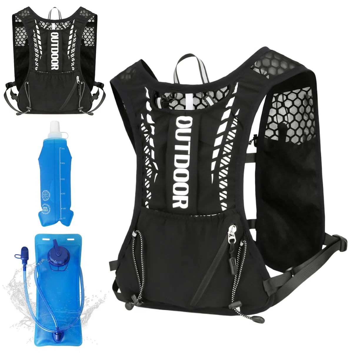 Gilet de Course pour Homme et Femme avec Poche à Eau de 2 l et Gourde de 500 ML - Sac à Dos d'hydratation Ultra léger et Respirant pour Homme pour Jogging, Trail, vélo, Marathon