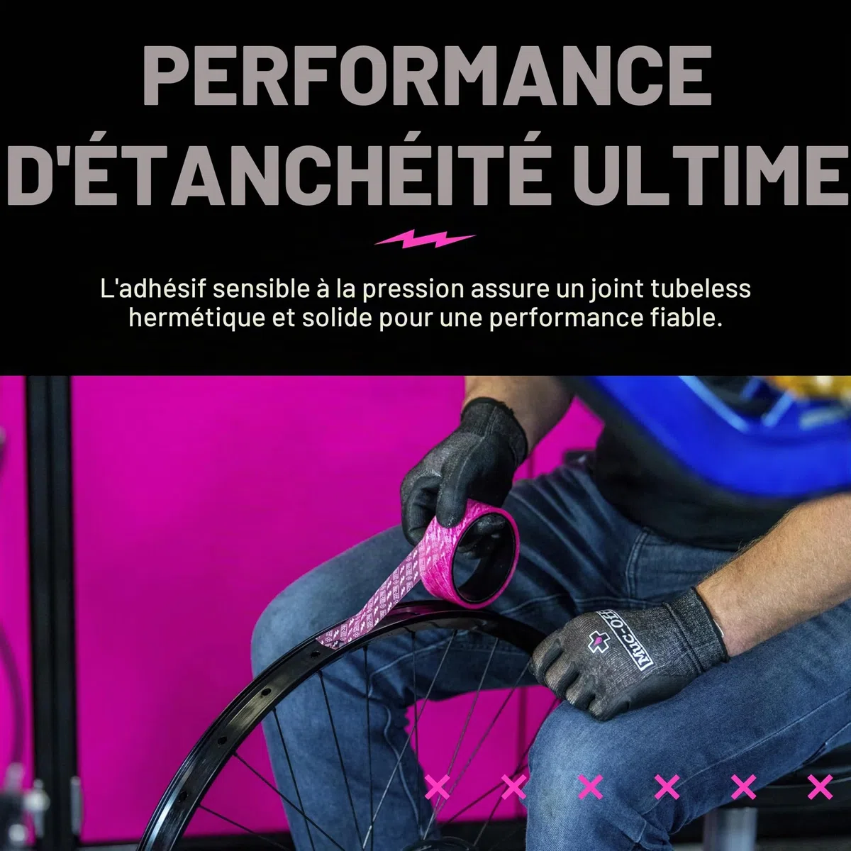 Muc-Off Fond de Jante Vélo Tubeless - 28 mm - Fond de Jante Adhésif Sensible à la Pression - Pour Installation de Pneus de Vélo Tubeless - Rouleau de 10 Mètres - 4 Patchs d'Étanchéité Inclus