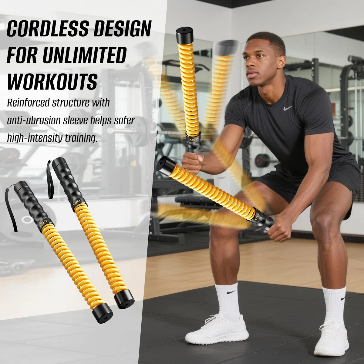 Upgrade Corde Battle Rope Lestée sans Corde Longue, avec 4 Disques de Poids Amovibles & Sac de Transport, Corde d’Entraînement Heavy-Duty pour Home Gym, Musculation & Endurance