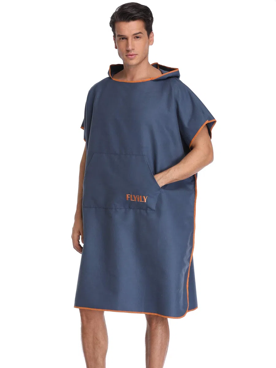Serviette en Robe Poncho avec Capuche en Microfibre Changement Peignoir de Bain Serviette de Poncho de Surf avec Capuche