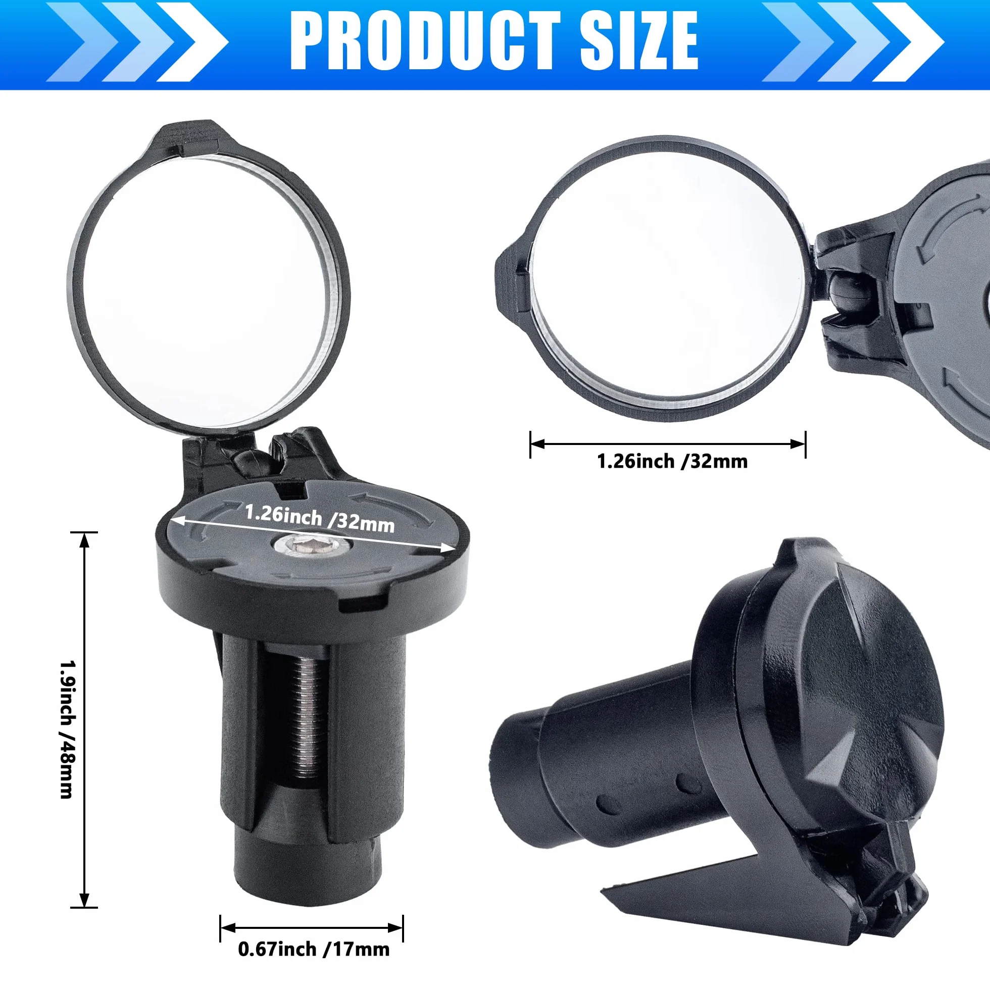 Miroir de rétroviseur pour extrémité de guidon en pack de 2 - Miroir de rétroviseur HD ajustable en verre convexe pour extrémité de barre de descente de vélo de route ou extrémité de guidon de vélo de