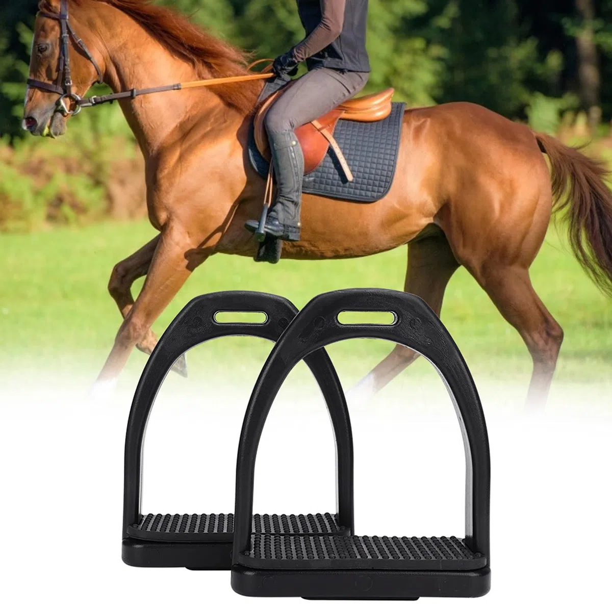 Fdit 2pcs étrier de Cheval étriers en Plastique de Haute résistance étriers d'équitation de sécurité étriers équestres antidérapants pour Selle(L)