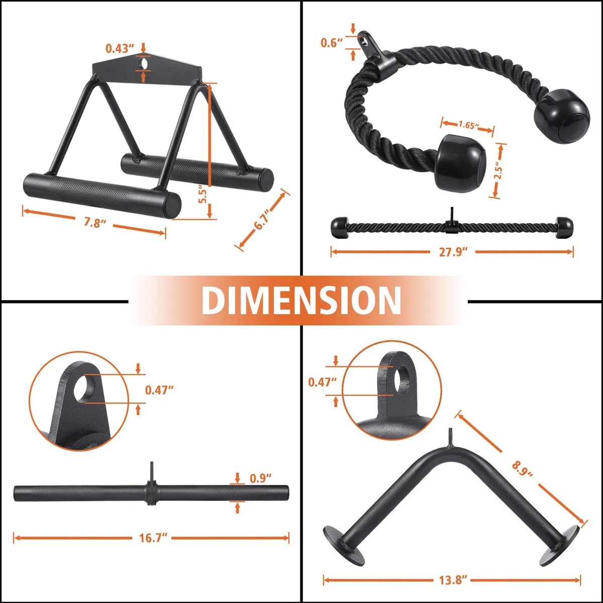 Workout Cable Machine Attachment for Home Gym, SERTT LAT Pulldown Attachments, Cable Accessories for Weight Training, Straight Bar, Tricep Rope, Double D Row Handle, V-Shaped Bar (Standard Version)