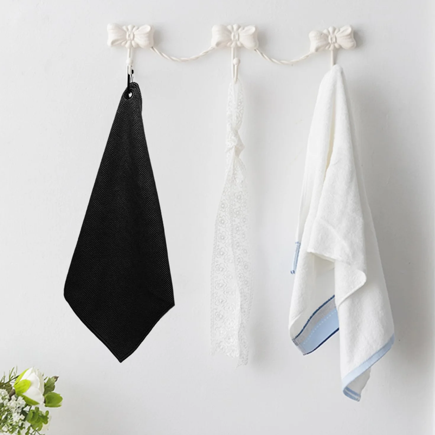 MEMOFYND Lot de 2 serviettes de golf, multifonctionnelles, absorbantes, avec mousqueton, pour sport et fitness, en microfibre, noir/gris, 30 x 30 cm