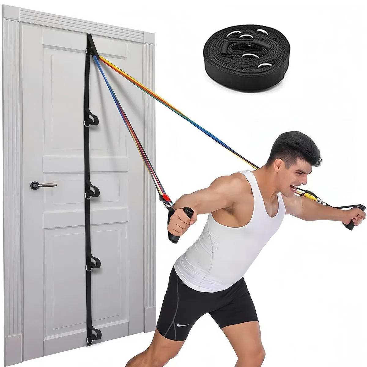 Sangle d'ancrage Porte pour Exercices Bandes Résistance, Ancre de Porte Bande Résistance Portable pour Entraînement, Fixation Multi-Points d'ancrage pour Fitness Maison, Facile à Installer