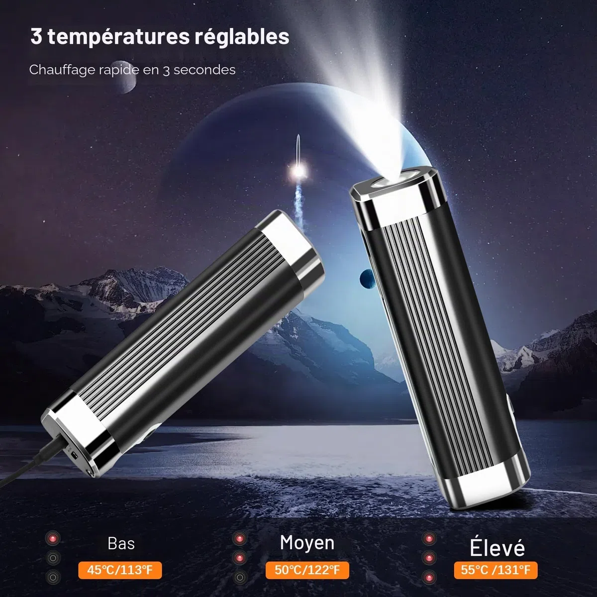 Chauffe-mains rechargeable 10 000 mAh - Chauffe-mains électrique magnétique 3 en 1 - Fonctionne avec piles USB - Avec 3 niveaux de chaleur - Cadeau d'hiver pour femme, homme, famille, camping.