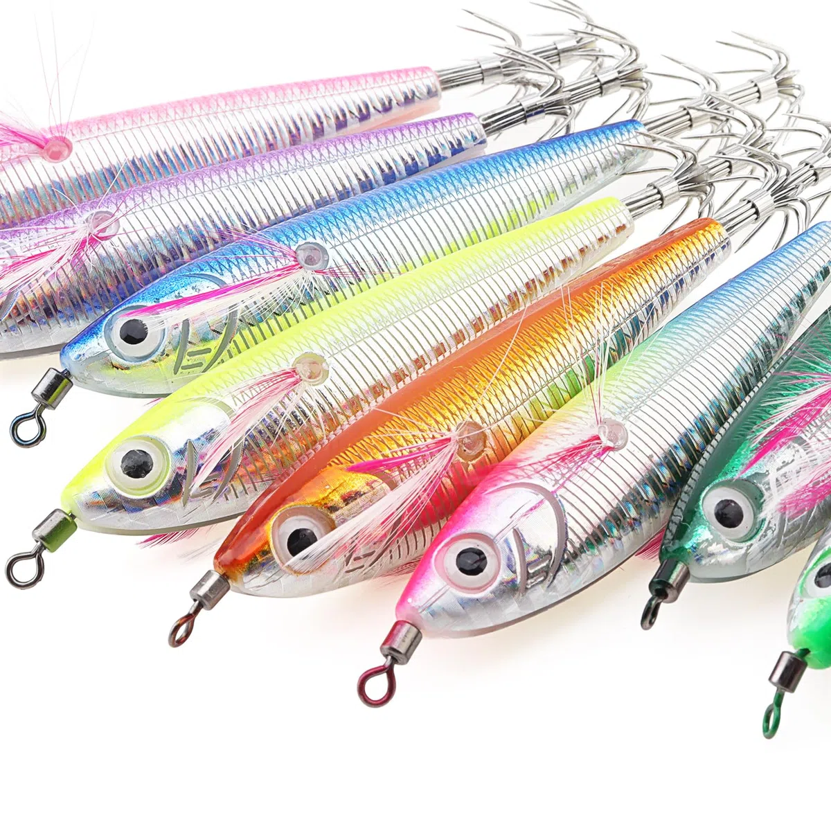 Lot de 10 leurres de pêche au calmar, leurres de pêche aux appâts durs pour crevettes, leurres de pêche au Poulpe aux crevettes pour la pêche au calmar de Poulpe de seiche