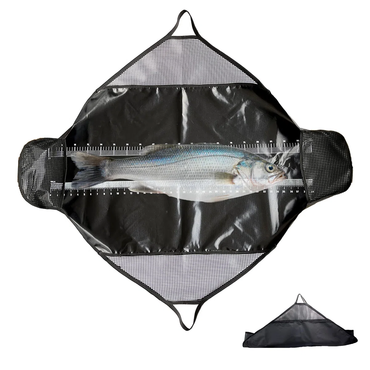 Tapis De Décrochage avec Mètre Ruban, Tapis De Mesure De Pêche, Tapis De Placement De Poisson, Noir avec Graduation, Transport, Mesure, Pesage, pour Poisson Prédateur