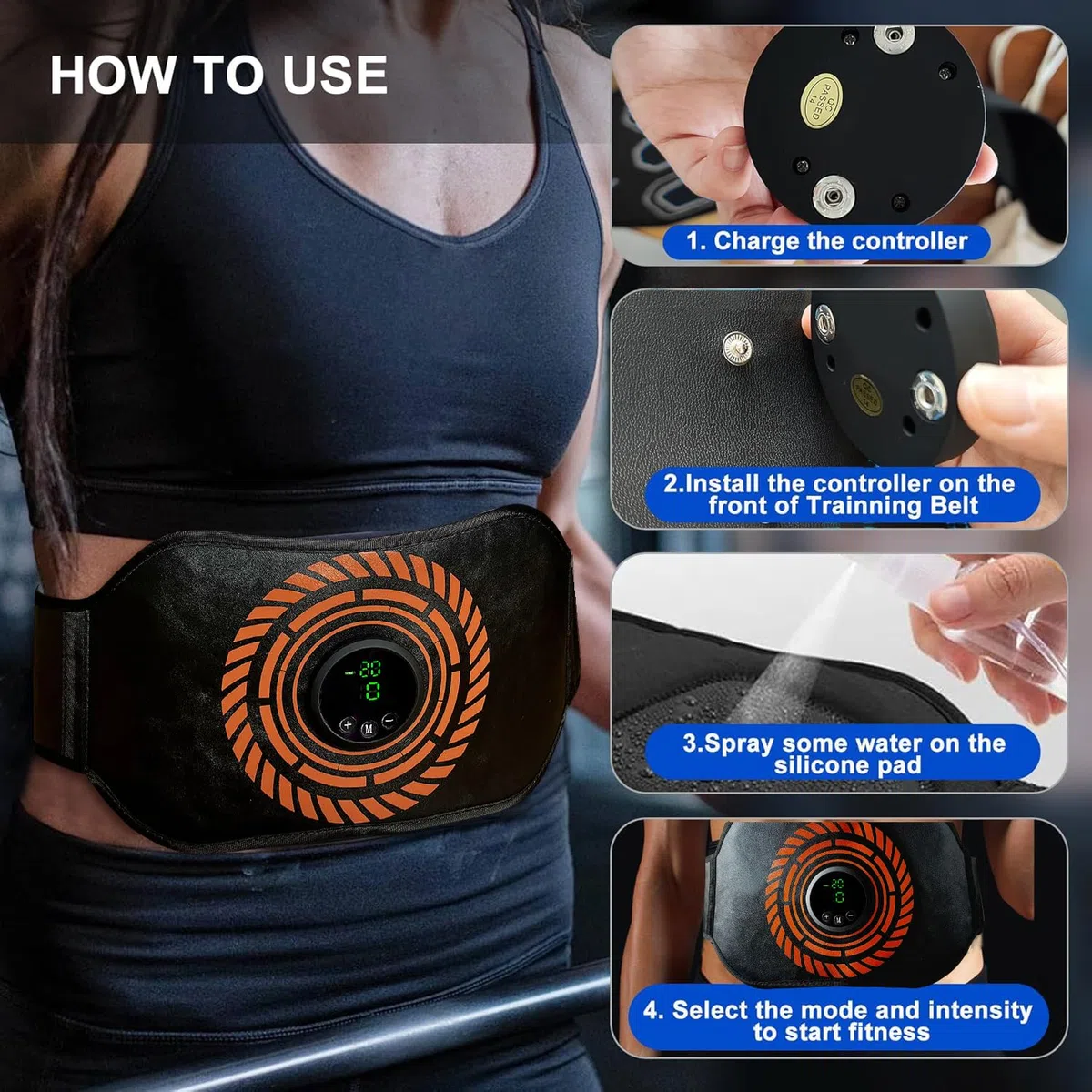 EMS Ceinture Abdominale,Entraînement Abdominal,Pas Besoin de Feuilles de Gel USB Charge,12 Modes, 20 Niveaux d'intensité,Femme Homme Entraînement pour Abdomen Ajout de Ceinture d'extension