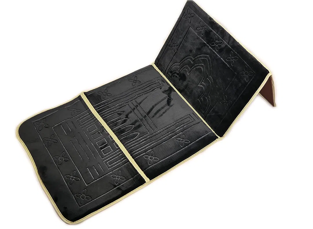 Tapis d’assise avec dossier - Tapis de prière - Avec sac de transport - Noir