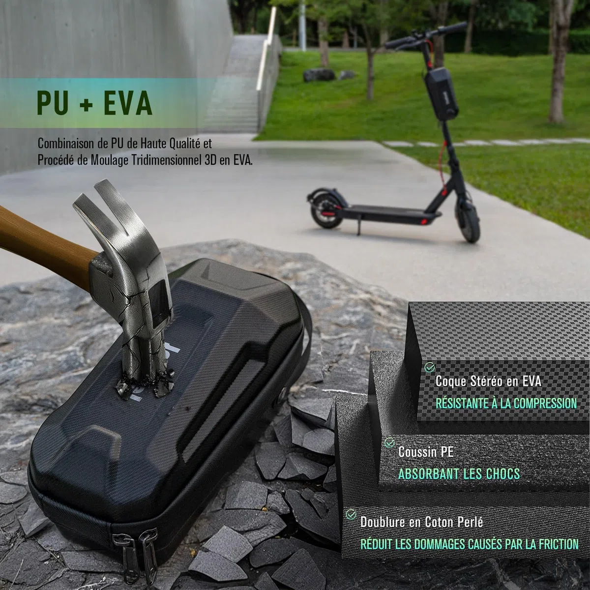 Jeebel Sac de Trottinette Électrique 3/4/5L Sacoche de Guidon Étanche Grande Capacité avec Système Fixation Rapide - Sac Avant pour E Scooter Xiaomi Mijia Sedway Ninebot (3 L)