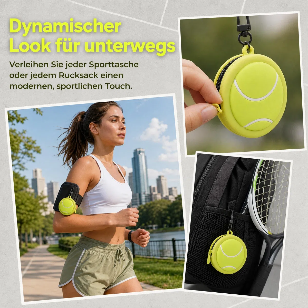 FOMIYES Petit portefeuille en silicone avec fermeture éclair - Porte-monnaie de tennis - Pendentif pour le sport, les voyages et l'école - Étui pour écouteurs résistant à la transpiration et