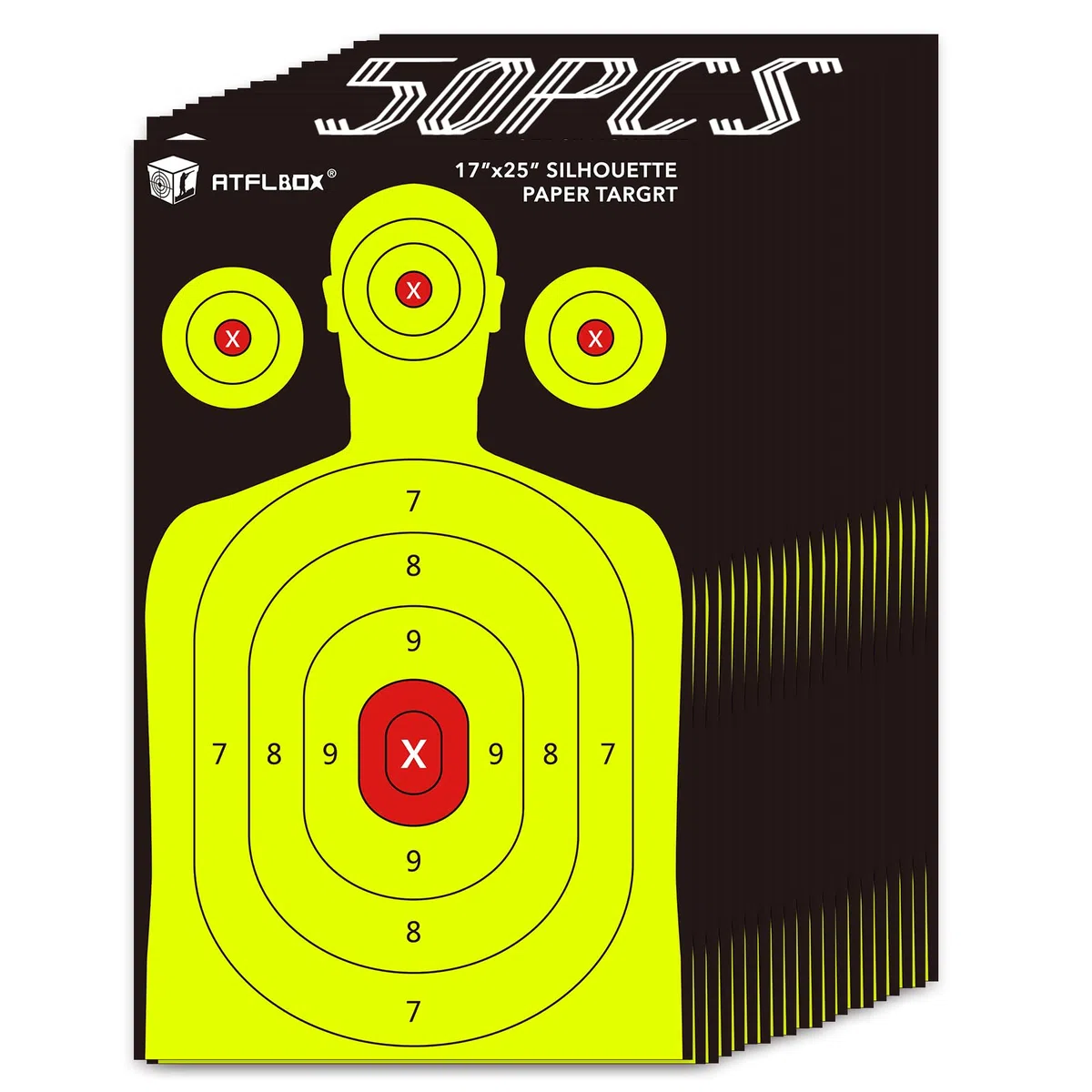 ATFLBOX 50 pièces de cibles en Papier pour Le Champ de tir, 43 x 63,5 CM pour Armes de Poing, Pistolets, carabines, carabines à air comprimé, Pistolets à Plomb, Pistolets à Billes