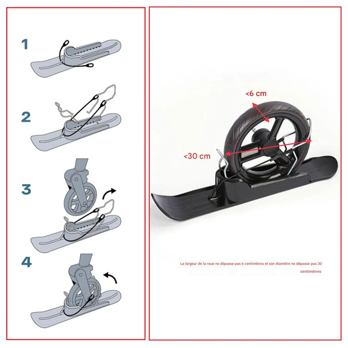 Ski Poussette Luge À Neige pour Scooter Ensemble Multifonctionnel De Ski Et Scooter sur Neige Planche De Skis Et Planche À roulettes De Plage pour Fauteuils Roulants