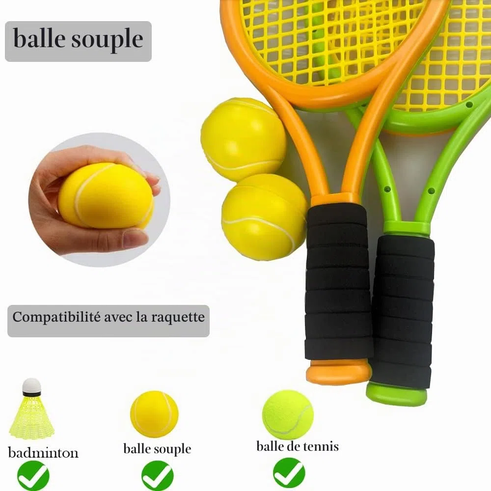 Raquette de Tennis pour Enfants avec Sac 2 Raquettes en Plastique avec 2 balles en Mousse Raquette de Tennis Ensemble Cadeau pour Enfants en Plein air et intérieur Sport intérieur extérieur