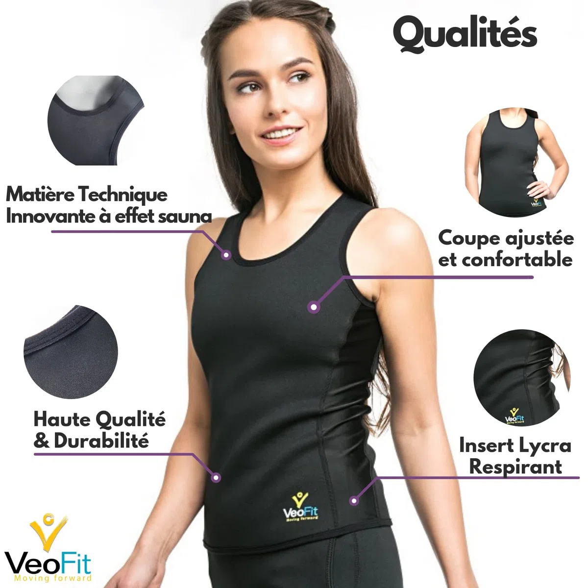 VeoFit Débardeur de Sudation - Gilet: Vêtement Haut Minceur - Top Femme Tonifie Le Ventre et Les Hanches pour Une Peau Plus Ferme et Une Silhouette affinée