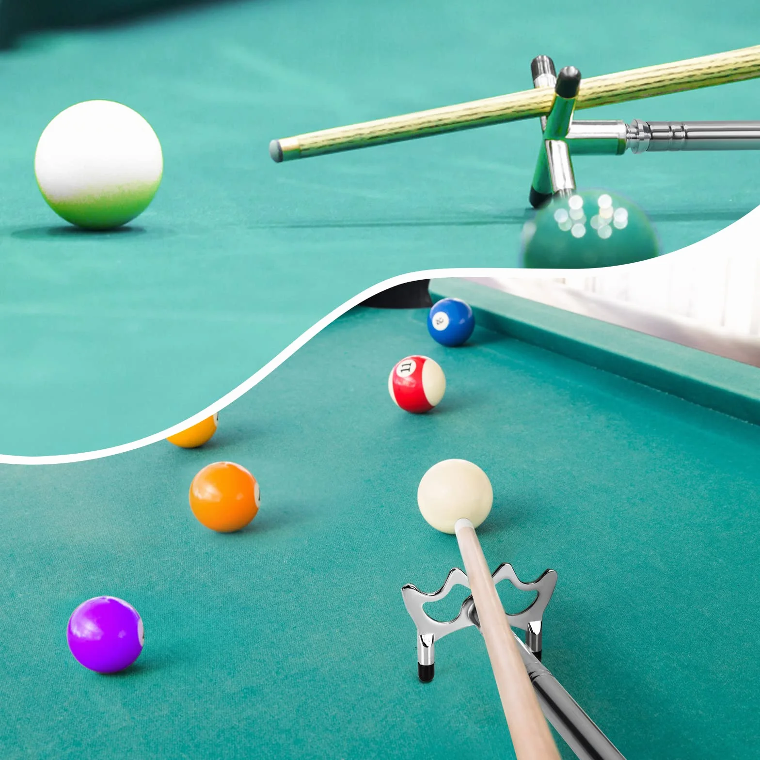 Bâton Pont de Queue de Billard Rétractable avec 3 Pièces Tête de Pont en Laiton Amovible Accessoire Queue de Billard pour Table de Billiard, Snooker, Jeux, Compétition