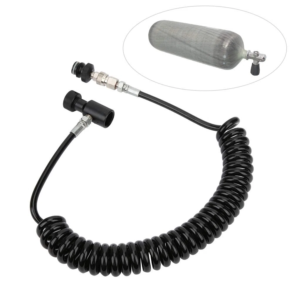 Jenngaoo Tuyau à Distance, Tuyau de Bobine d'air en Aluminium Paintball Bobine à Distance Joint Torique Ligne à Distance pour Réservoir de Bouteille d'Oxygène Co2-G1/2