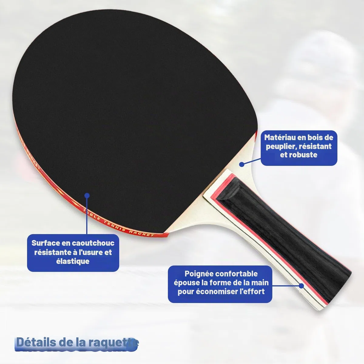 Xpieoyrm Ensemble Pong de Table Portable, Set de 2 Raquettes de Ping-Pong, 4 Raquette de Tennis de Table, 8 Balles et Sac de Transport, Ping Pong Kit pour Adultes Enfants, pour Loisir,Entraînement