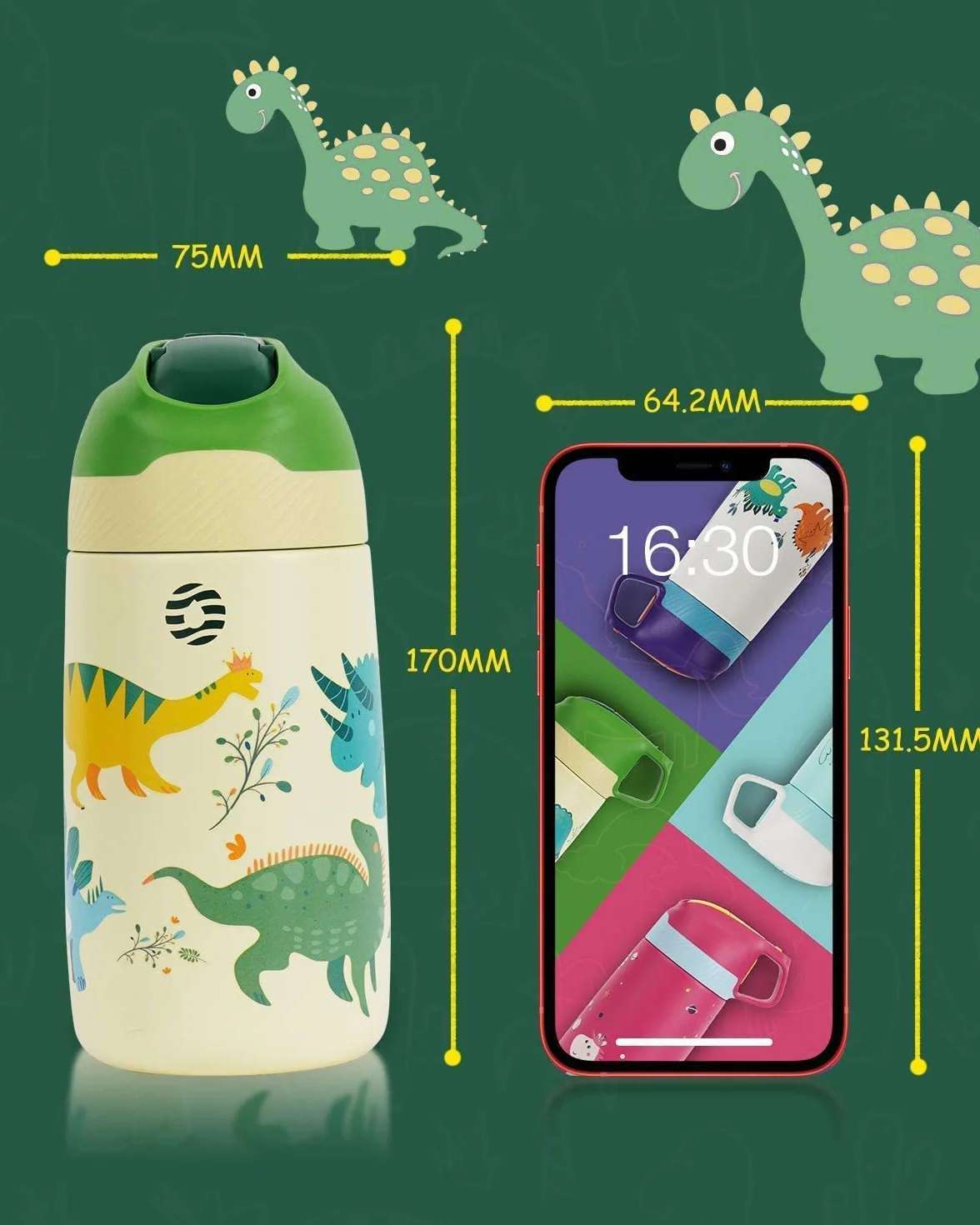 FJbottle Gourde Isotherme Enfant avec paille - 350ML/400ML Bouteille Isotherme Enfant - Sans BPA Tritan, Anti-fuite reutilisable pour l'école, Les Sports et la Maternelle
