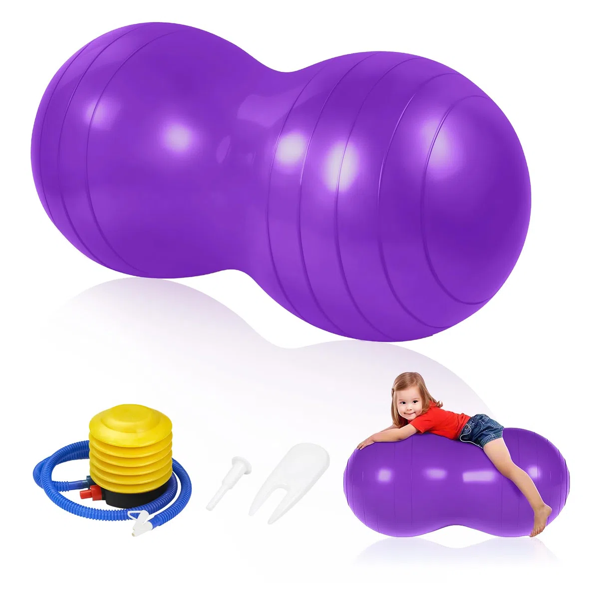 flintronic Ballon de Fitness Cacahuète, Balle d'arachide pour Enfants, Ballon d'exercice de Yoga avec Pompe Pied Gonflable, Anti-Explosive, pour Yoga, Pilates, Thérapie, Grossesse - 90 x 45cm