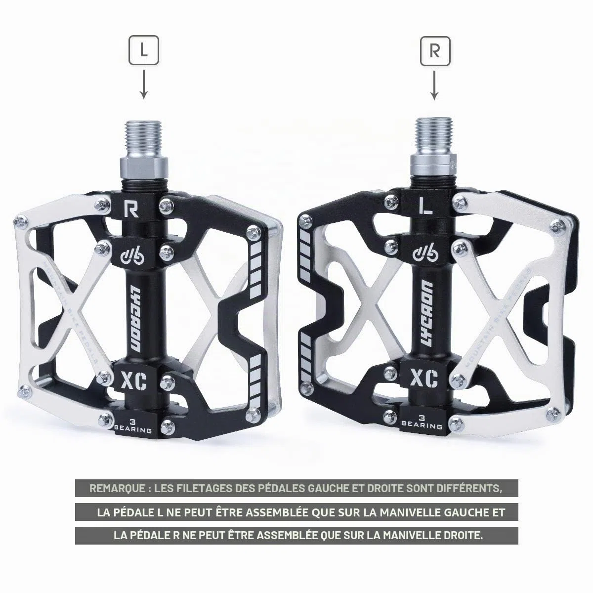 LYCAON Pédales pour Vélo, Pédale de vélo Antidérapante en Alliage d'aluminium CNC, 3 Pédales de Roulements pour BMX VTT 9/16 Pouces
