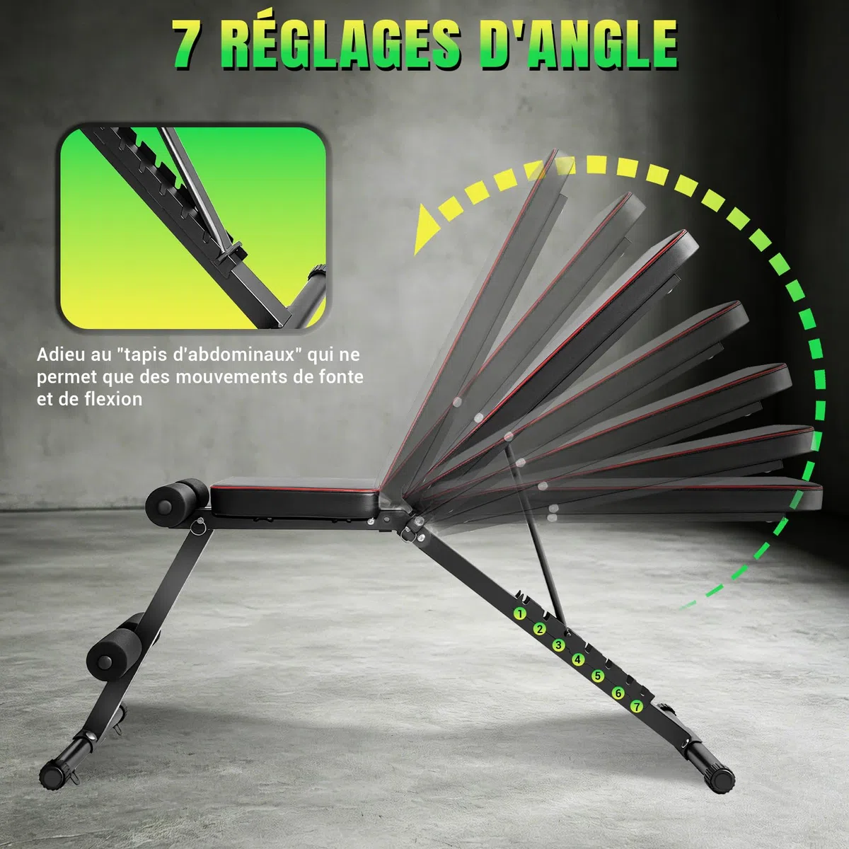 Banc de musculation Réglable pour Salle de Sport à Domicile, Certifié pour une Charge Maximale de 200 kg, Pré-assemblé à 98%, Banc Musculation Pliable avec 7 Positions