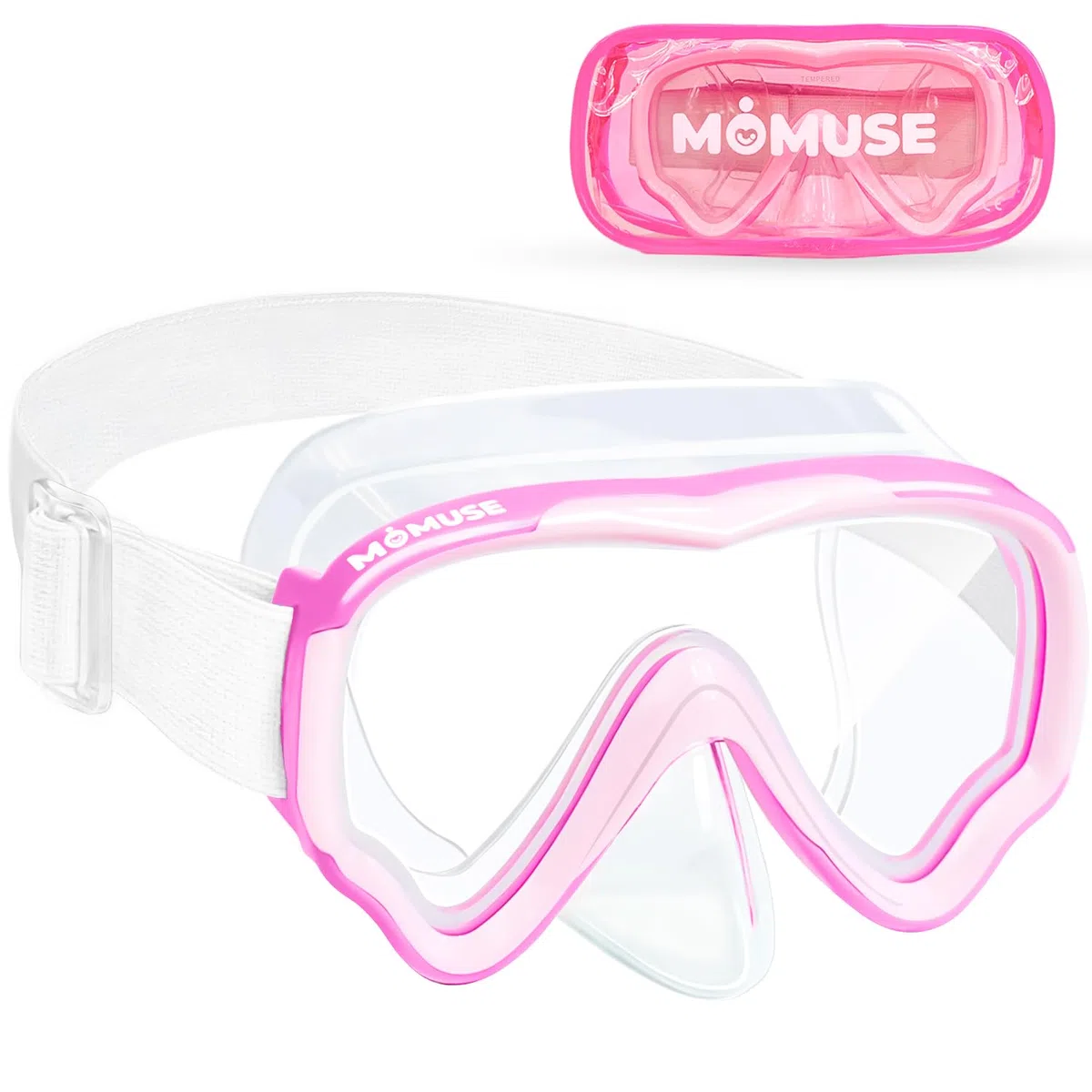 Lunette de Piscine Enfant avec Sangle en Tissu Doux, MOMUSE Masque de Plongée Enfant avec Couvercle de Nez 3D, Lunettes de Natation pour Garçons et Filles de 4 à 14 Ans