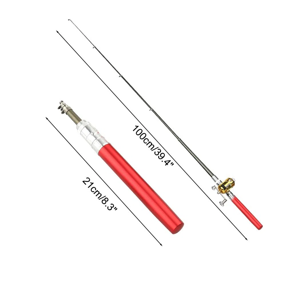 Mini Canne à Peche Moulinet Combo Kit, Canne à pêche et Moulinet Télescopique, Stylo Pêche Pliable avec Moulinet Réglable pour la Pêche Eau Salée et Douce en Excursion