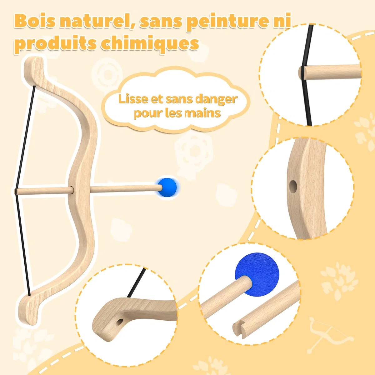 Arc et Flèches pour Enfants en Bois, 3 Flèches 3 Cibles, Carquois Jouet Intérieur Extérieur (3-8 Ans) pour Droitiers Gauchers