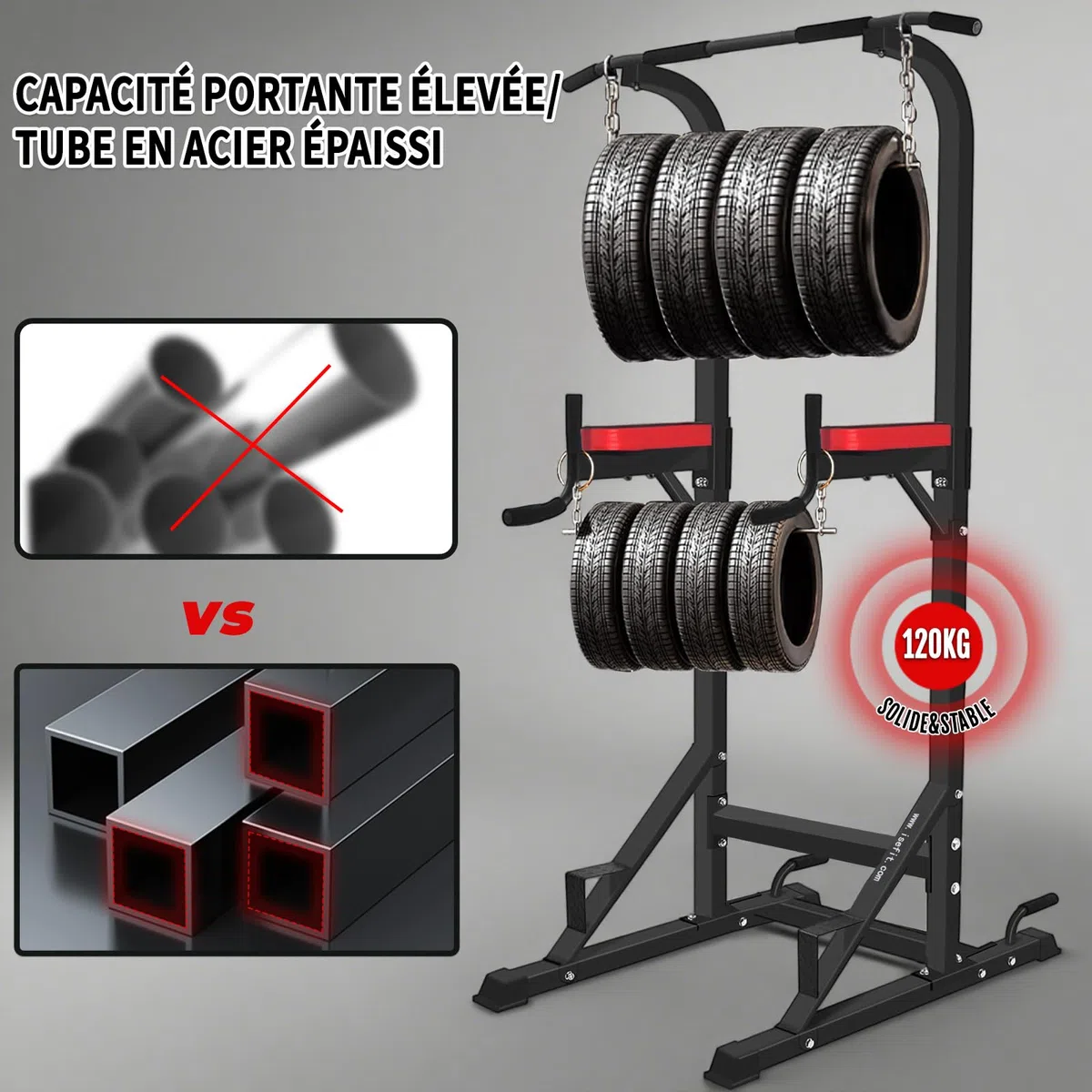 ISE 5 in1 Chaise Romaine Power Tower Workout Dip Station de Traction Station Musculation pour Entraînement Domicile, Pull Up Fitness Multifonction Chaise Romaine Musculation&Barre de Traction sur Pied